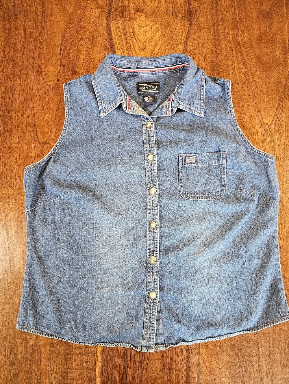 Womens Sonoma Sleeveless Denim Vest Button Shirt Blue Size XL Cotton Pocket USA
